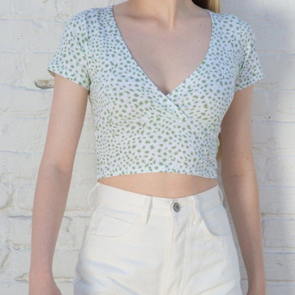 brandy melville amara top rare green cheetah print cotton bustier wrap cut os
